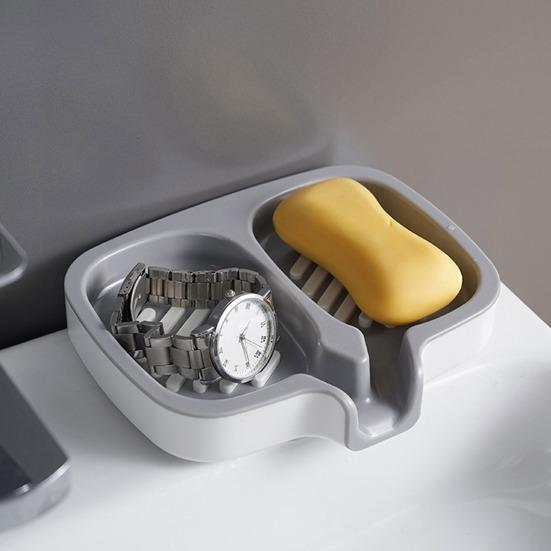 Soap Dish Fast Drainage Dual Compartment Soap Holder Double-layered Soap Storage Box for Home Bathroom