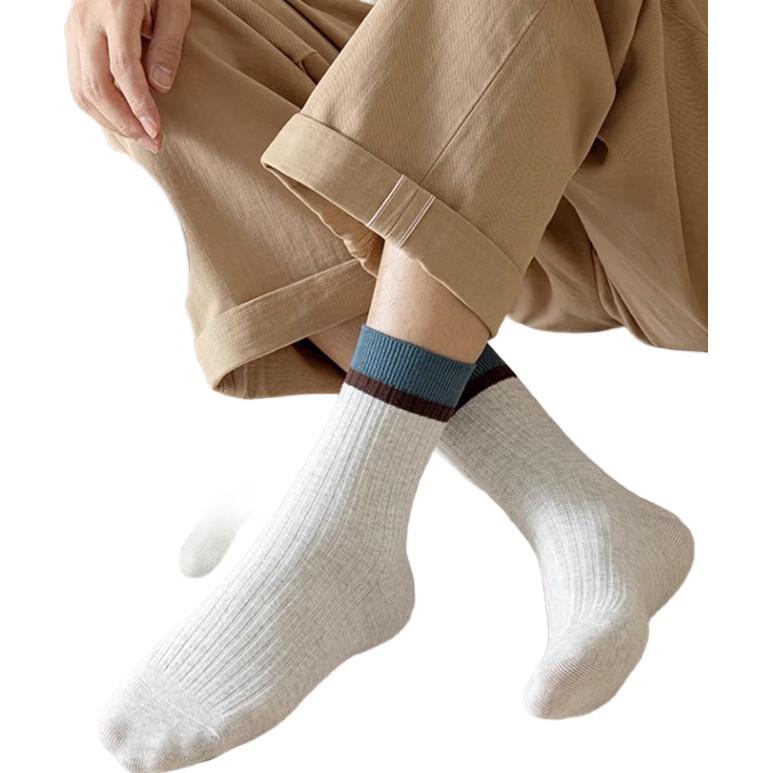 MiiOW Men's Socks, Summer Pure Cotton 100%, Double-Needle Mid-Calf Men's Socks, All-Cotton Sweat-Absorbing Long Business Casual Cotton Socks