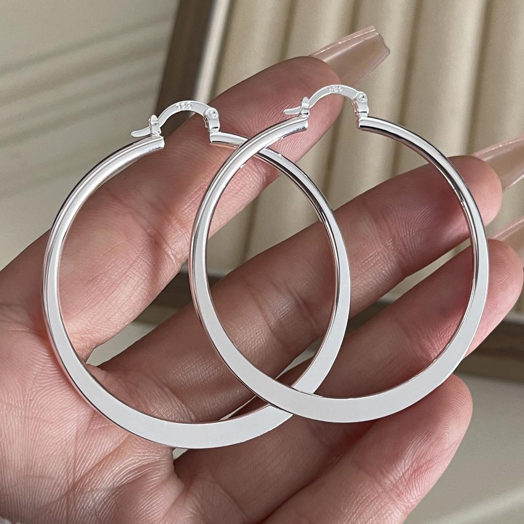 925 Sterling Silver Earrings For Women Trendy Geometric Big Round Twist Earring Jewelry Prevent Allergy Party Gift Accessories