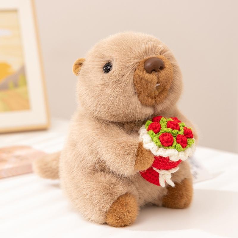2025Cm Cute Hug Flower Bouquet Rabbit Raccoon Toy Capybara Hug Easter Egg Plush Doll Easter Valentine'S Day Gift