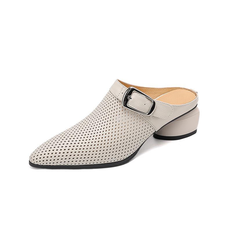 Модные летние женские туфли из натуральной кожи, женские сандалии с острым носком и вырезом, женские сандалии на толстом каблуке, женские тапочки Mueller.