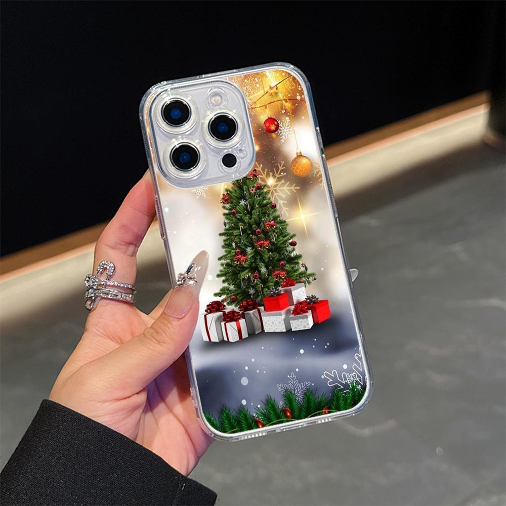 Ae105 Happy New Year art Christmas Magsafe Прозрачные чехлы для Samsung S23 S24 Ultra S21 FE iPhone 16 Pro Max XR Магнитная беспроводная зарядка Задняя крышка
