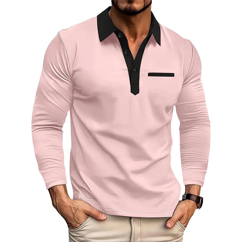 Spring and Autumn New Men's POLO Shirt Lapel Splicing Long-sleeved Fashion Slim Fake Pockets Men's Polo Shirt Sweater