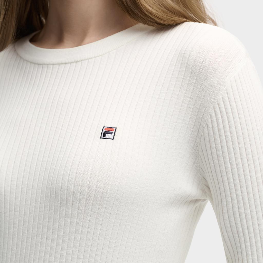 Fila Наследие Мягкий Приятный к коже Повседневная Мода Простой Универсальный Трикотажный топ с длинным рукавом Женские топы Облачно-Грибной-Белый F11W548408FWT