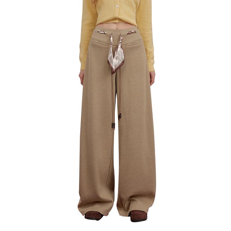 unifree Women's Retro Knit Drawstring Wide-Leg Lounge Pants