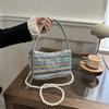 Stylish National Style Woven Bag With Pearl Chain Strap Small Shoulder Bag For Casual Outfits