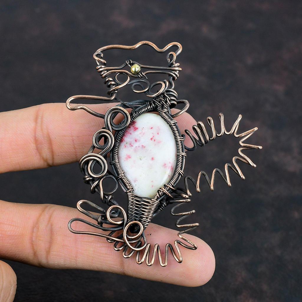 Cinnabarite Pendant Copper Wire Wrapped Pendant Gemstone Jewelry Rabbit Pendant Handmade Antique Pendant Copper Wire Wrap Jewelry Gifts For Mom