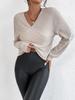 2023 Европейский и американский осенне-зимний пуловер с V-образным вырезом и перекрестом, женская футболка с длинным рукавом