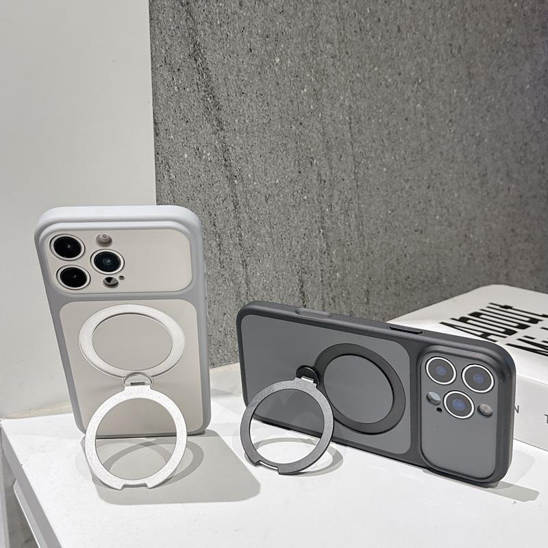 Магнитный держатель-кольцо для Magsafe Чехол для iPhone 17 Pro Max 16 15 14 13 Роскошный с ощущением кожи Прочный бампер Гибридный ПК Ударопрочный Матовый чехол-подставка для телефона
