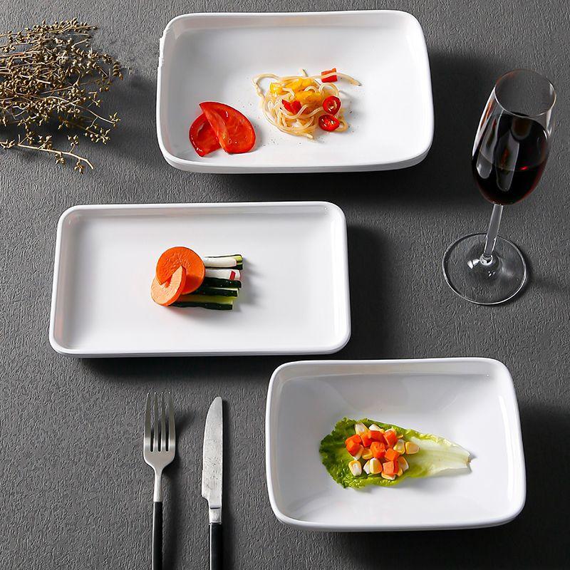 Белая меламиновая основная обеденная тарелка, поднос для стейков в стиле вестерн, прямоугольная имитация фарфора, блюда для десертов и закусок, посуда для ресторана