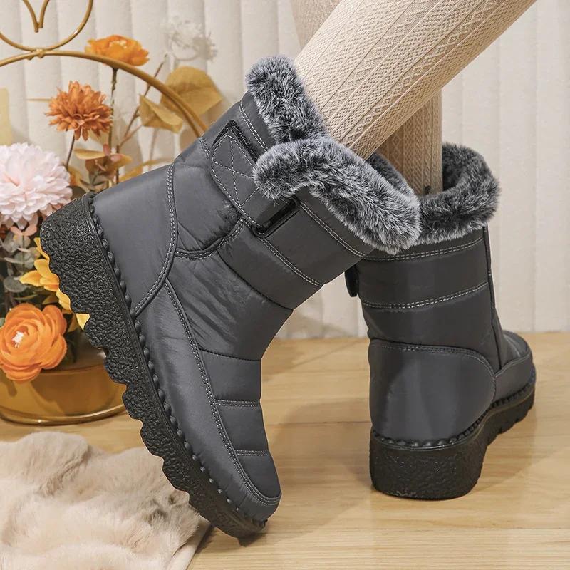 Fashion Faux Fur Thick Plush Ankle Boots Women 2025 Waterproof Non-Slip Snow Boots Woman Hook Loop Keep Warm Cotton Padded Shoes Female