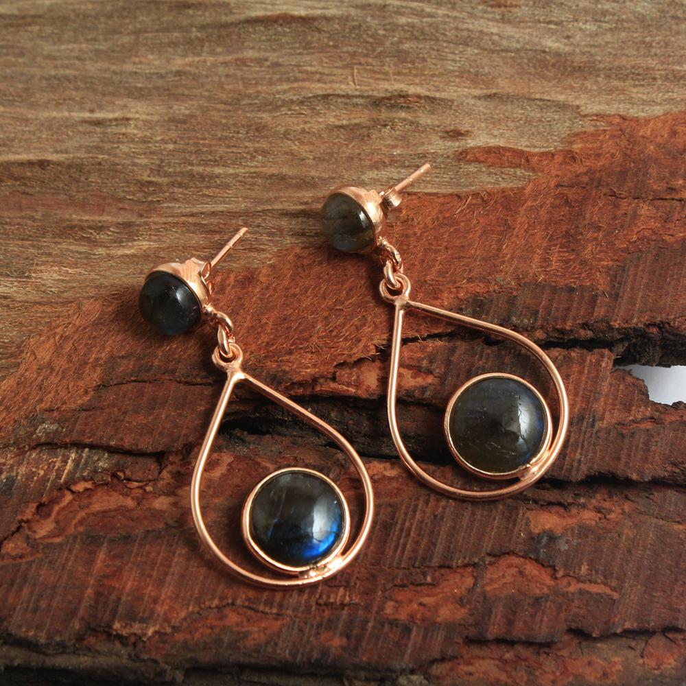 Женские серьги-подвески с лабрадоритом и лунным камнем из розового золота, стерлинговое серебро 925 пробы