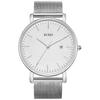 Watch Simple Waterproof Analog Popular Watch Brand Stylish Milanese Mesh Belt White Silver Watch [BUREI] Men's Men's [Item]