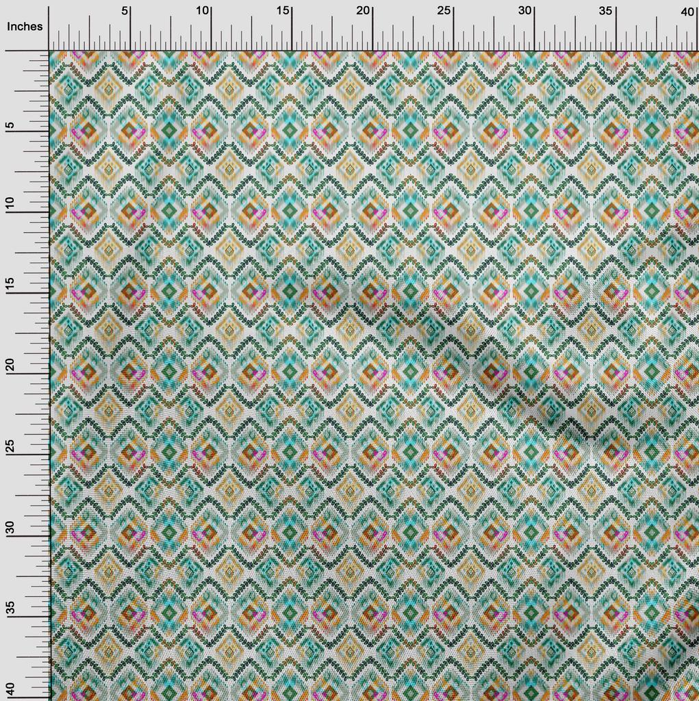 oneOone Cotton Flex Dark Green Fabric Ikat Fabric For Sewing Printed Craft Fabric By The Yard 40 Inch