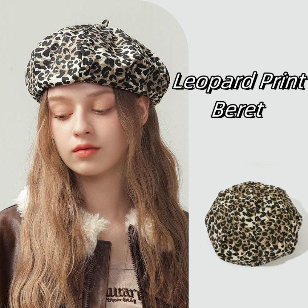 Classic Leopard Print Beret Y2K Painter Hat Casual Octagonal Cap  Spicy Girls