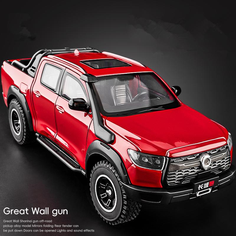 1/24 Great Wall Motor POER Pickup Alloy Car Model Diecast Metal Offroad Vehicles Car Model Simulation Sound Light Kids Toy Gift