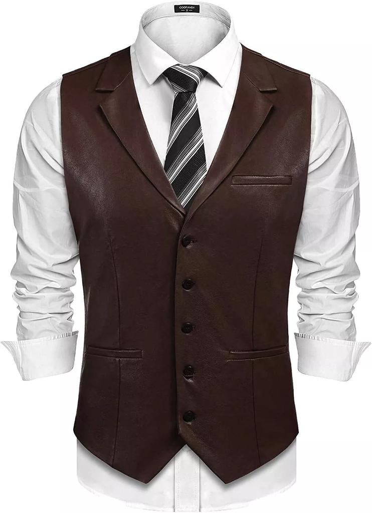 Men Lambskin Leather Waistcoat Western Vest Coat Classic Handmade Brown Button
