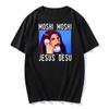 Moshi Moshi Jesus Desu Смешная Оверсайз Футболка Мужская Футболка Черный Хлопок Мужская Рубашка Модная Футболка Мужская Хлопок Харадзюку Футболка