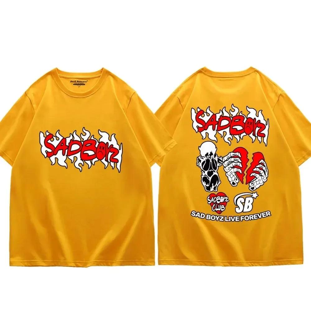 Футболки с рисунком Singer Junior H Sad Boyz 2024 года, унисекс, готическая мода, короткий рукав, футболка Harajuku Hip Hop, свободные футболки, унисекс
