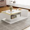 90 cm Long Coffee Table, High-Gloss White. Side Tables, Coffee Tables with Glass and LED Effect