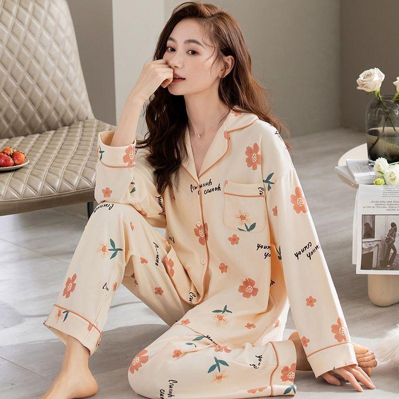 Spring and Autumn New Women's Pajamas Homewear Suit Women's Autumn and Winter Large Size Monthly Clothing Pajamas Homewear Suit