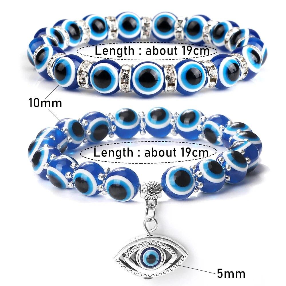 10mm Lucky Blue Evil Eye Bracelet Palm Butterfly Owl Elephant Pendant Charm Crystal Resin Beaded Bracelets for Women Men Jewelry