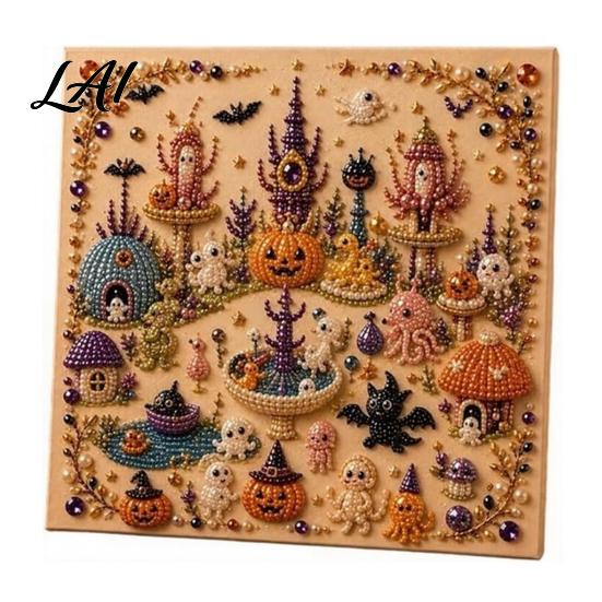 Unique Gifts for Arts Crafts Class Halloween Faux Pearl Art Kit Witch Ghost Painting DIY Seasonal Projects Families Spooky Pumpkin Diamond Craft Set