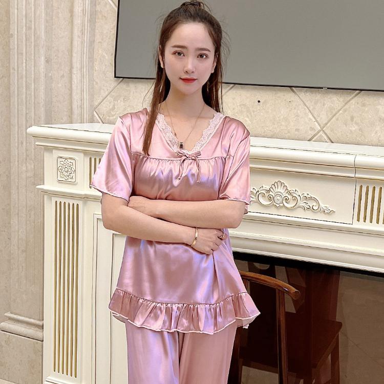 Пижамы летние капри женские пижамные комплекты с коротким рукавом элегантные пижамы атласные шелковые пижамы домашняя одежда