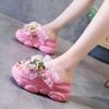 2024 Летние цветные стразы с бантом на платформе и танкетке Pantuflas Mujer с открытым носком женские уличные сандалии пляжная обувь