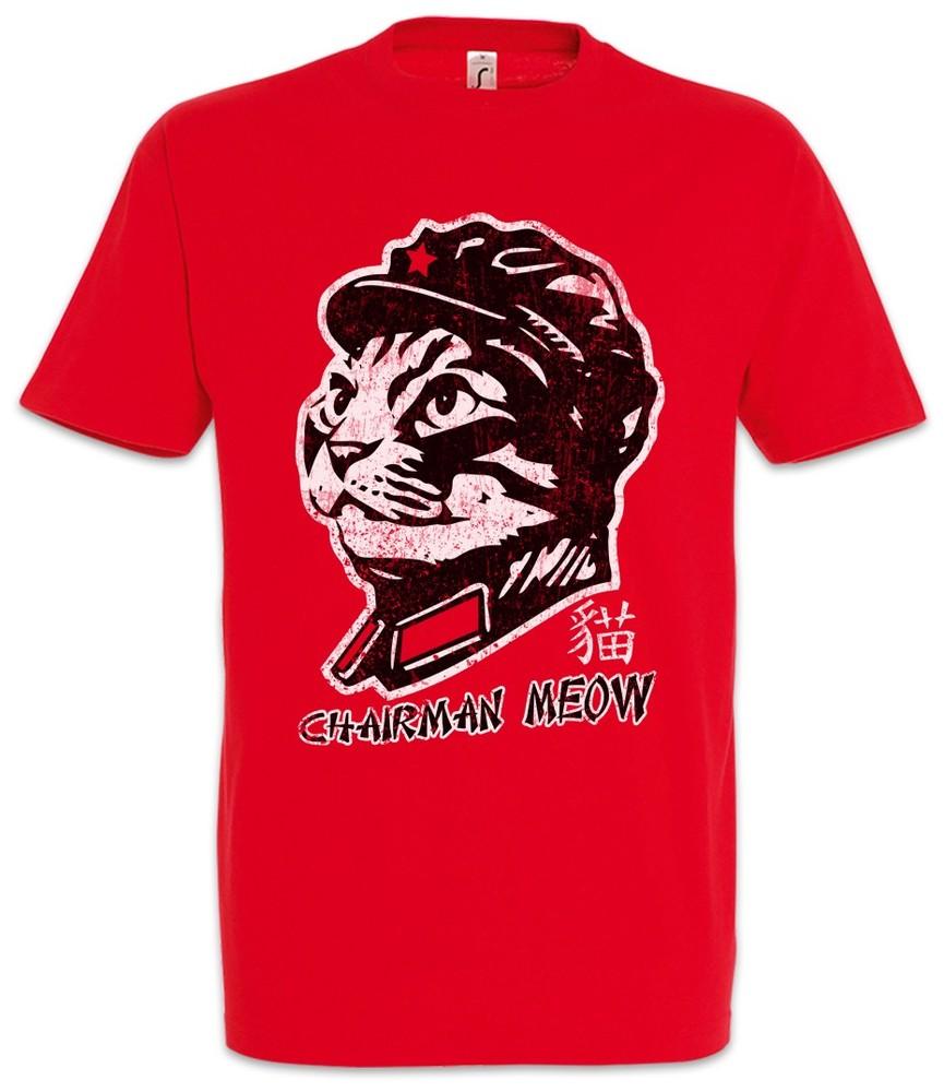 Мужская красная юмористическая политическая футболка 'Chairman Meow' с котом в маоистской кепке