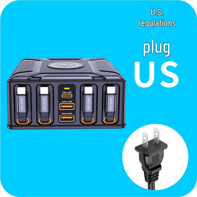 550W Gallium Nitride Multi-Port Charger with Retractable Cable & Wireless Charging - All-in-One Device Charger
