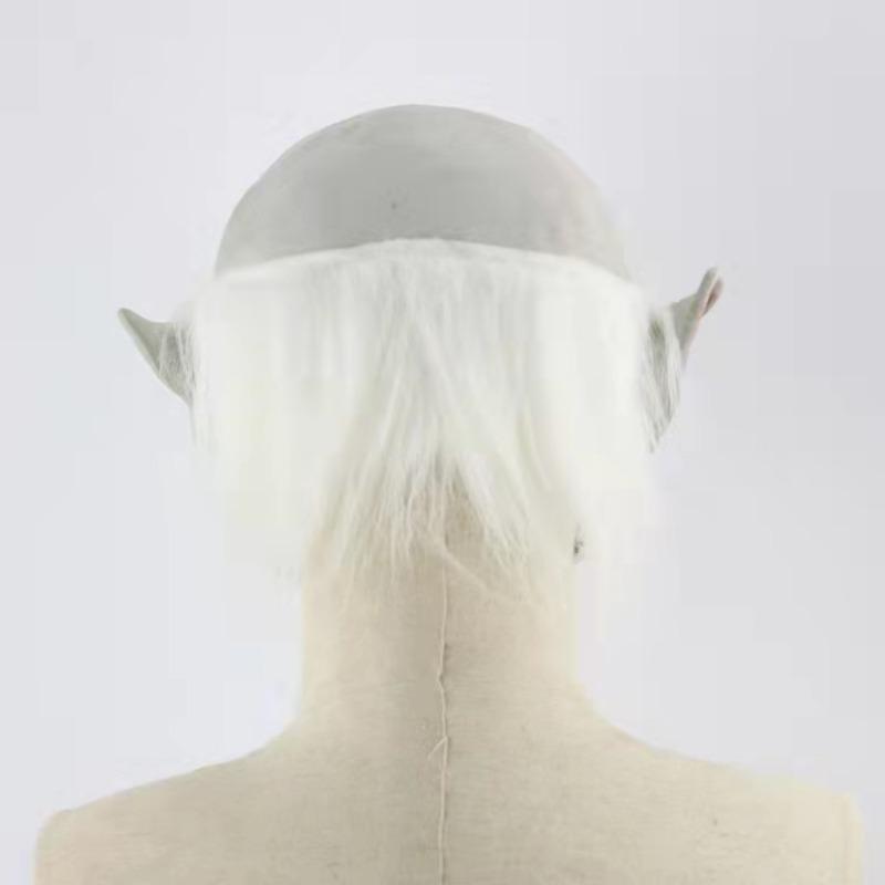 Halloween Long-haired Ghost Face Mask Scary Latex Headband Hat Dance Performance Props White-haired Old Demon