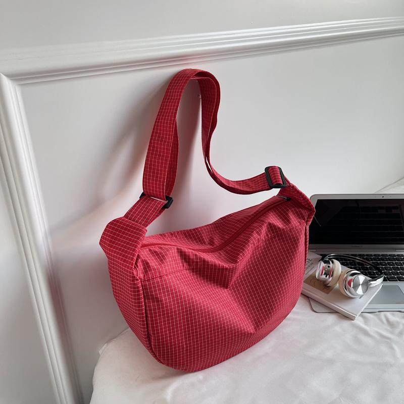 Вместительная клетчатая холщовая сумка женская легкая сумка через плечо кроссбоди сумка-пельмень