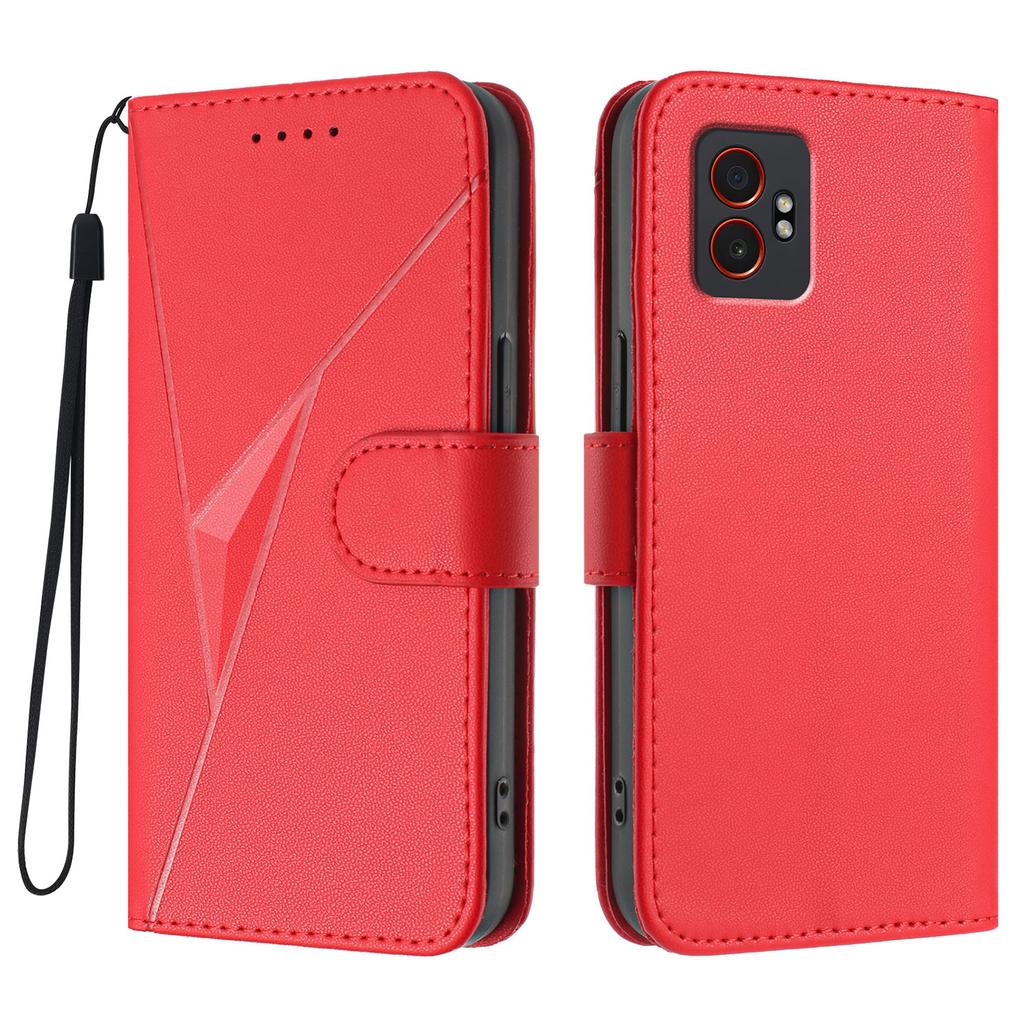 For Samsung Galaxy XCover7 Pro Case Triangle Imprint Leather Phone Cover with Lanyard