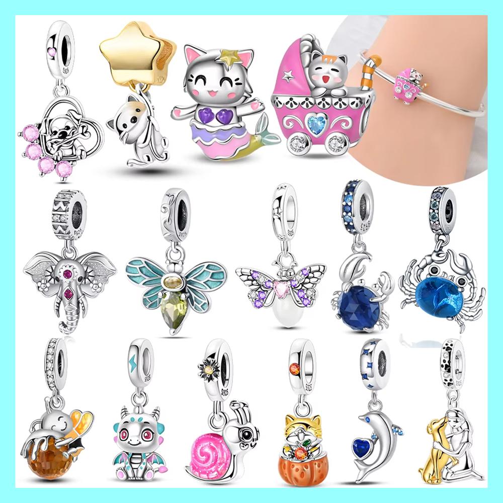 Изысканные животные Светлячок Синий бант Бусины-дельфины Подходят для браслетов-шармов Медь Оригинальное изготовление ювелирных изделий Женские подарки на годовщину