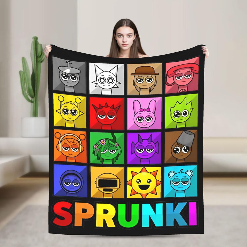 Sprunkis Plush Blanket Cartoon Game Awesome Throw Blankets for Sofa Bedding Lounge 150*125cm Plush Thin Quilt