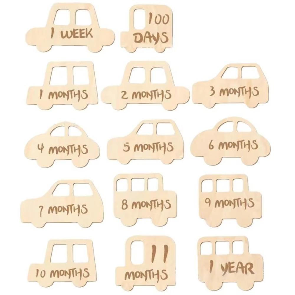 14pcs Cute Wooden Memorial Cards Handmade Baby Growth Cards  Baby Birthing Gift