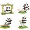 DIY Kawaii Panda Model Building Blocks Assemble 3D Panda Playing on Swings Seesaws Wooden Horses Brick Toys with high quality