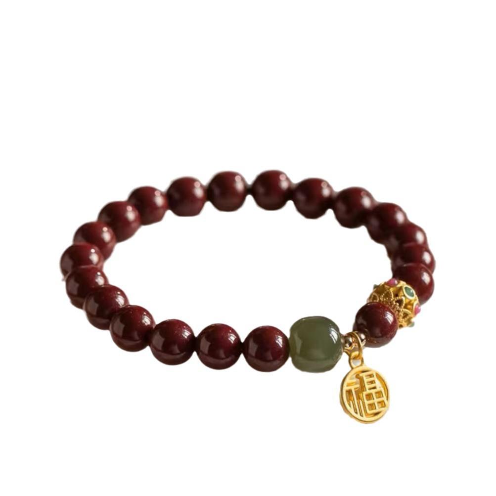 Natural purple gold sand and Hetian jade bracelet for couples, with a zirconia fortune charm, popular online style couple's bracelet