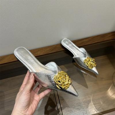 Модные летние женские туфли с острым носком на высоком каблуке, сексуальные цветочные туфли на каблуке для вечеринок, женские туфли-мюли на тонком каблуке, женские тапочки