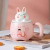 Сердце для девочек с крышкой Ложка Кролик Мультфильм Керамическая чашка Милая розовая кружка Высокий внешний вид Большая емкость Сувенир