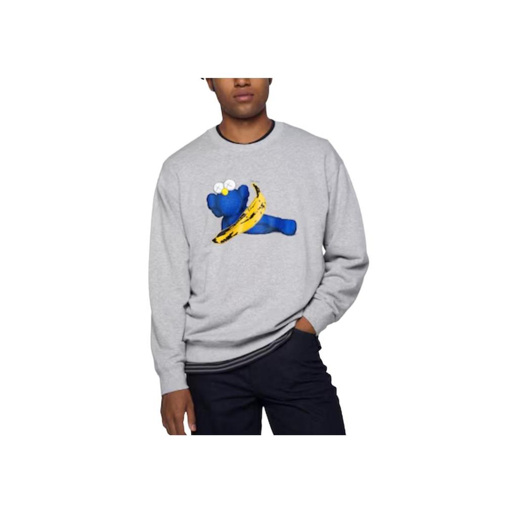 Uniqlo Kaws X Warhol Коллаборация Осень/Зима 24 Мультяшный Графический Принт Свитшот с Круглым Вырезом Унисекс Свитшот Серый 472951-03