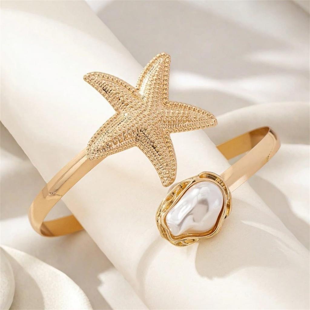 Золотой браслет-манжета на руку для женщин Золотой жемчужный браслет-манжета на руку Манжеты на предплечье Браслет-бенгл Минималистичная повязка на руку Манжеты для рук Ювелирные изделия для женщин