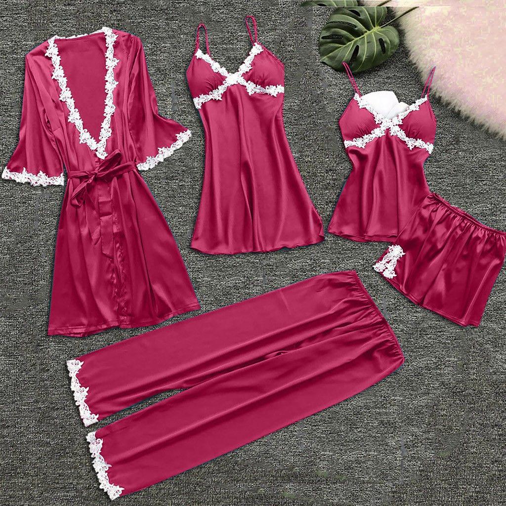 Женский комплект из 5 предметов, сексуальное нижнее белье с подвязками, халаты, кружевное боди, нижнее белье с глубоким V-образным вырезом