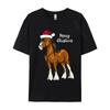 Cute Cartoon Clydesdale Draft Horse Christmas T-Shirt Men Crew Neck Camisas Men Printed Tops Tee Pure Cotton