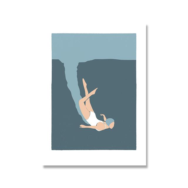 Рамка из цельного дерева, современные настенные художественные принты, плакаты, женский пловец, ныряние в бассейн, холст, живопись, тренажерный зал, офис, кухня, домашний декор