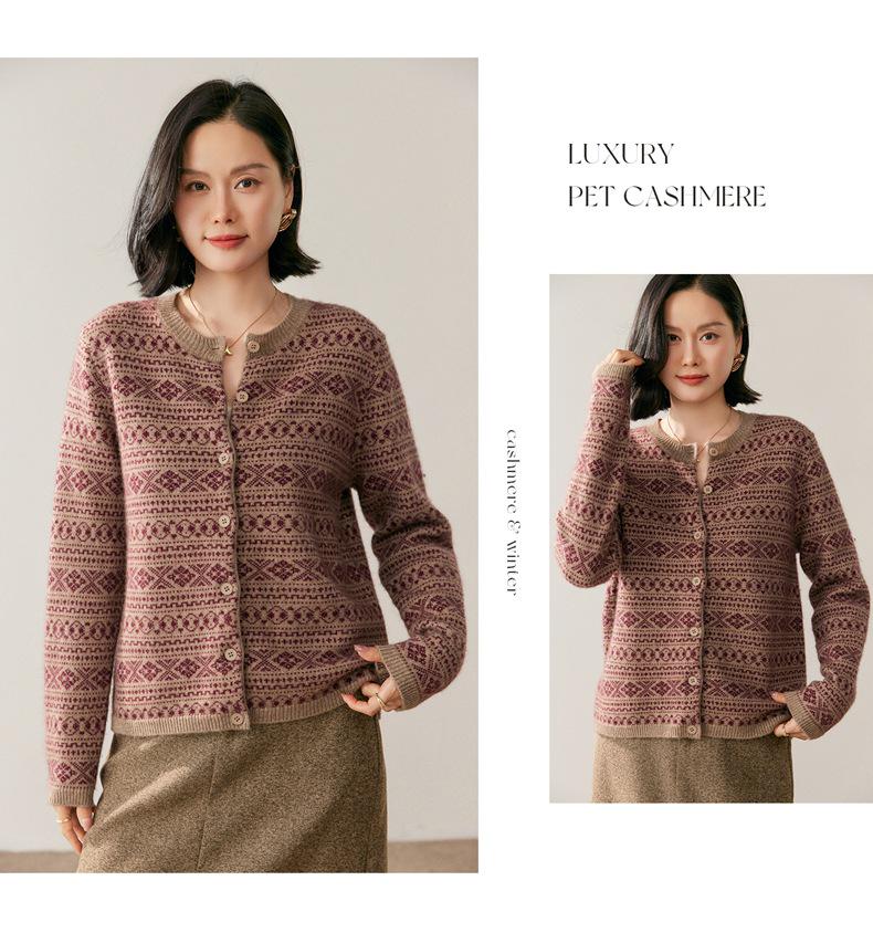 Женский кардиган Mengyi в стиле ретро Fair Isle из кашемира - Короткий вязаный кардиган с круглым вырезом