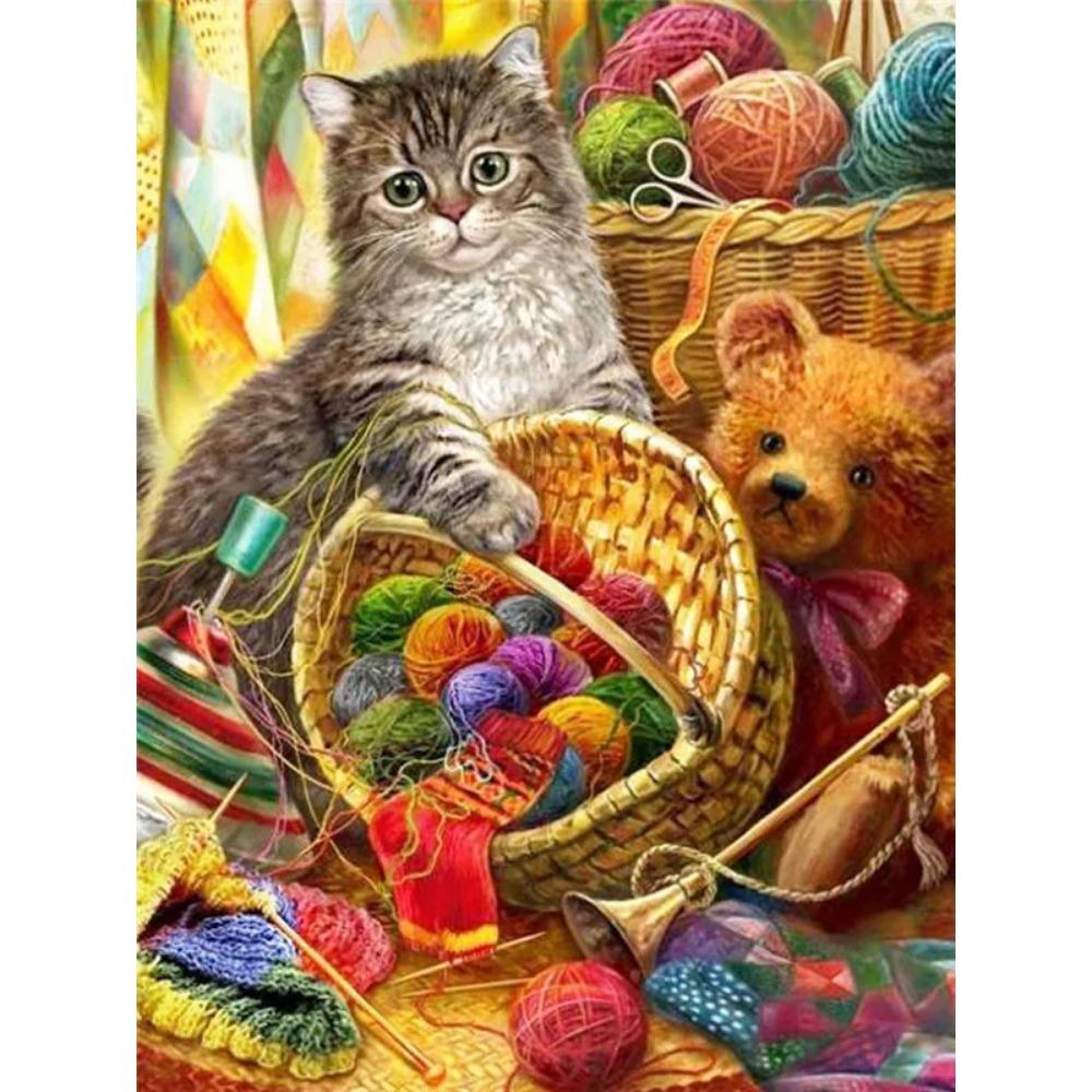 Алмазная картина, полная дрель, Рождественский кот, круглая алмазная живопись, ручная работа, животное, лошадь, сделай сам, алмазная мозаика, картина, украшение дома