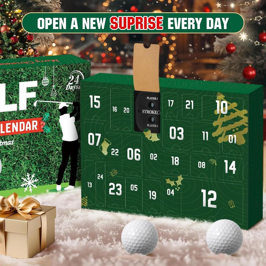 Christmas Calendar Countdown to Christmas 24 Boxes Accessory Set Golf Themed Design for Men Women Boys Girls Stocking Stuffers