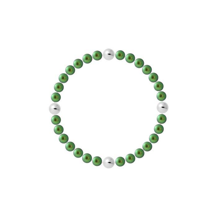 Bracelet - Pearls & Colors - Véritables Perles d'Eau Douce 5-6 mm Vert Intense - Argent 925 - Élastiqué